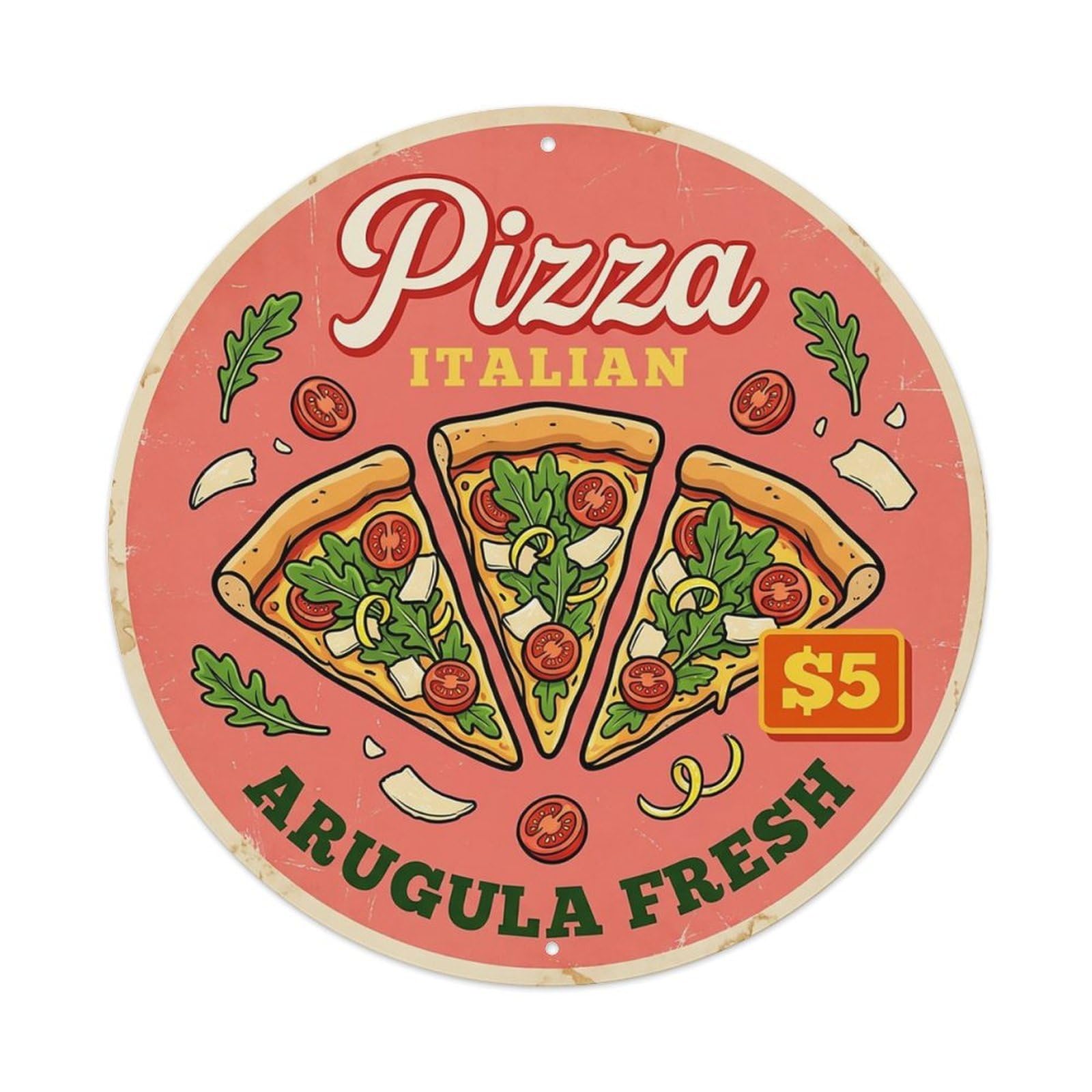 Huiyhb 8X8inch(20X20cm) Vintage Pizza Slice Italian Traditional Cuisine Arugula Metal Tin Sign
