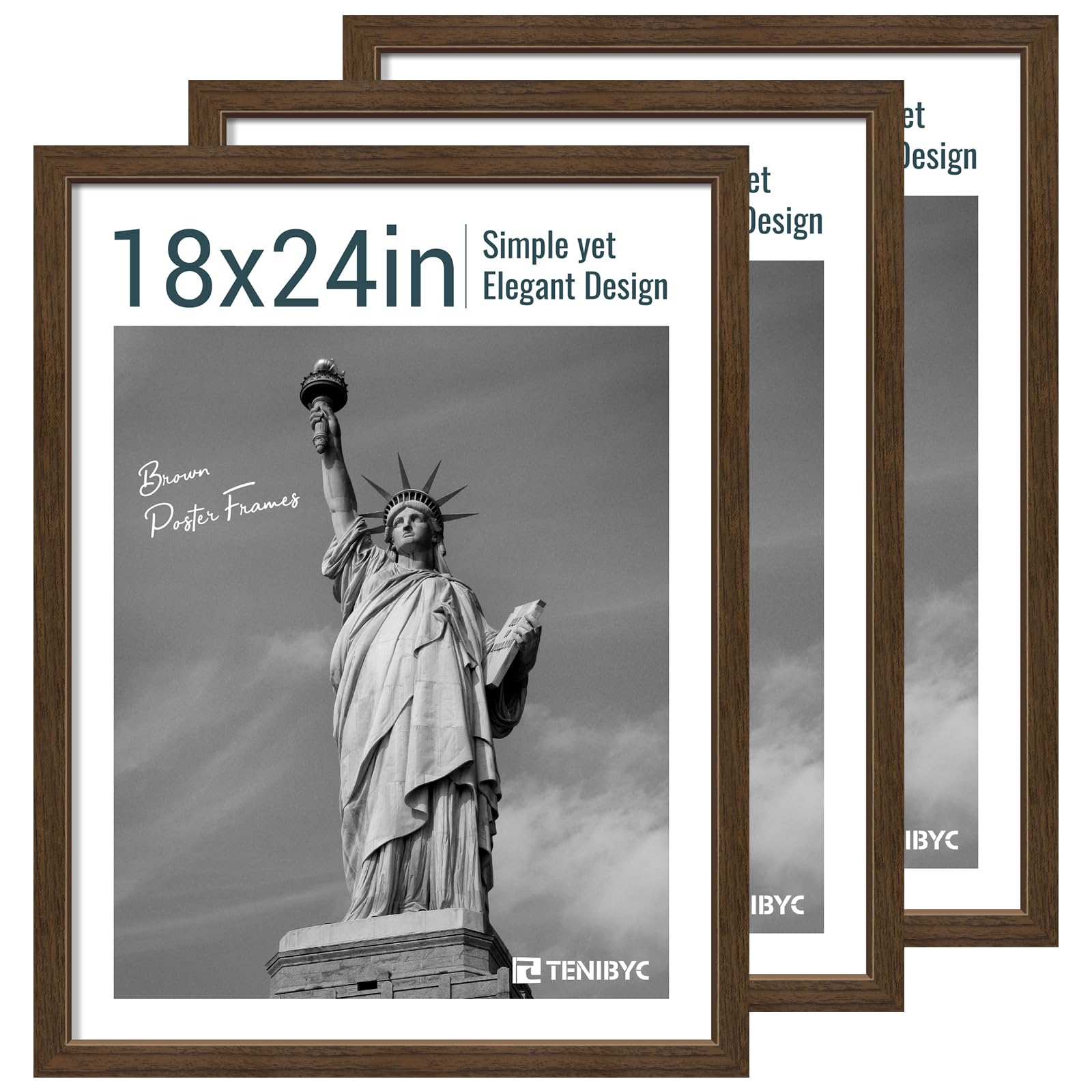 18x24 Poster Frame 3 Pack - Brown Woodgrain Wood Picture frame Gallery Picture Frame - Wall Hanging