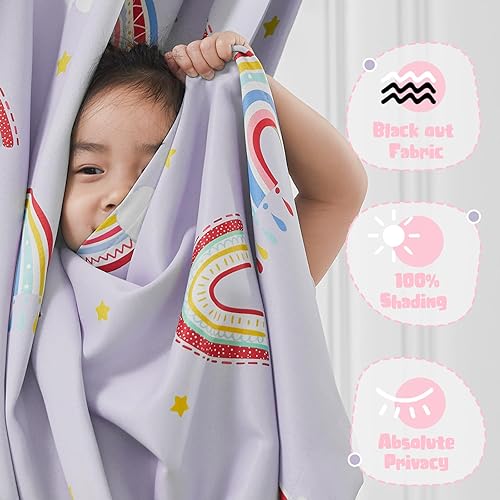 Miniatura 5 de Vangao Cortinas opacas para dormitorio de niños, cortinas de arco iris de 84 pulgadas de largo, para dormitorio de niñas, habitación de bebé, con