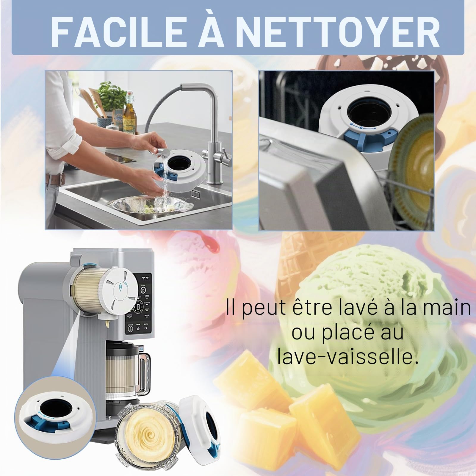 Couvercle pour Ninja Swirl Creami, accessoire pour Nc700 Nc701eu série, compatible avec la machine à glace, passe au lave-vaisselle