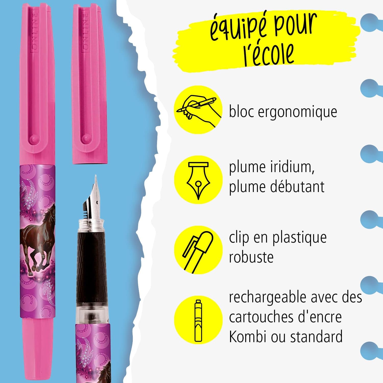Stylo Plume ONLINE Rose à Motifs - Neuf Sans Emballage, Recharge Fournie