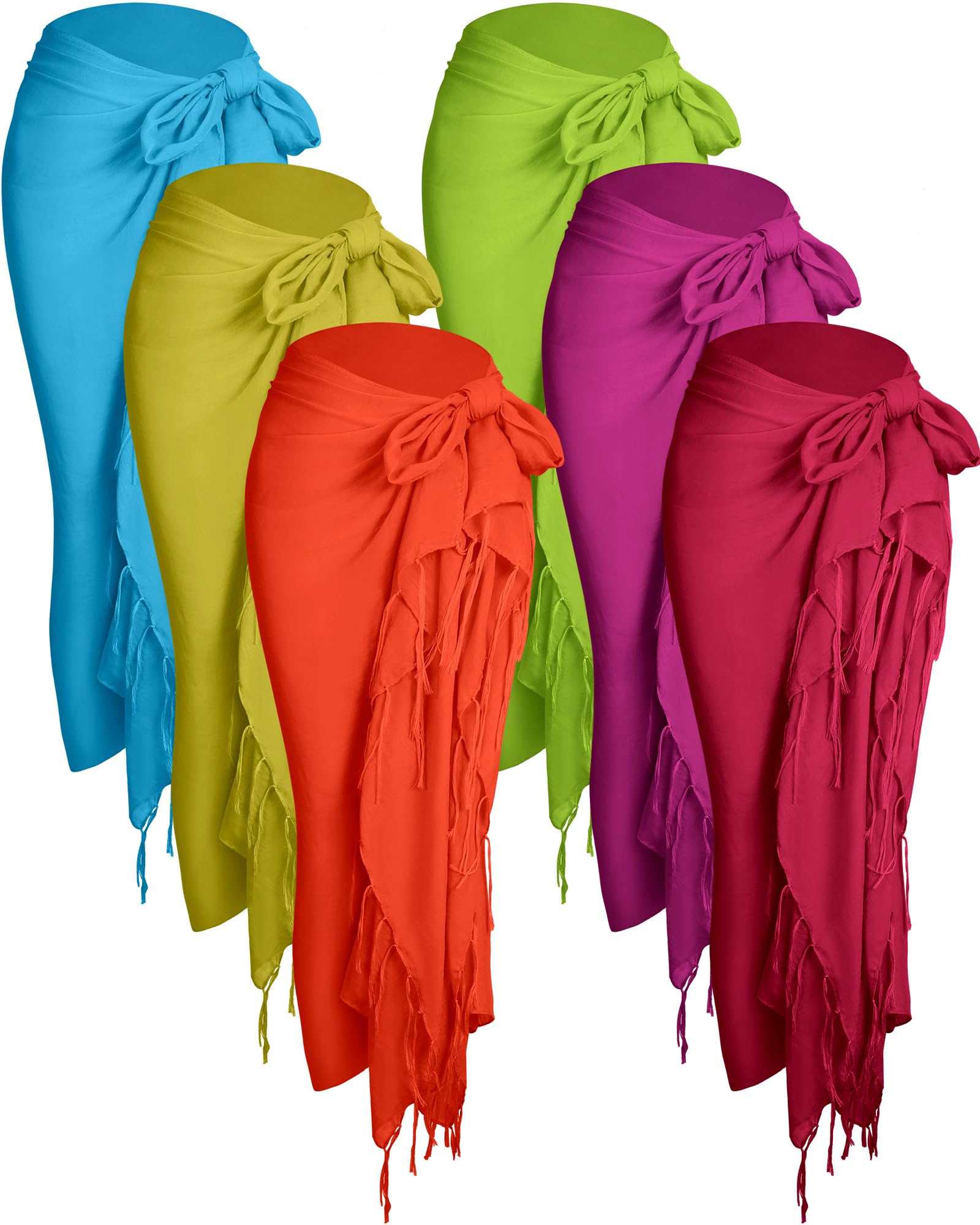 Hercicy 6 Stück Frauen Strand Lange Sarong Wrap Coverups Batik Wrap Pareo mit Quaste für Frauen Sarong für Strand