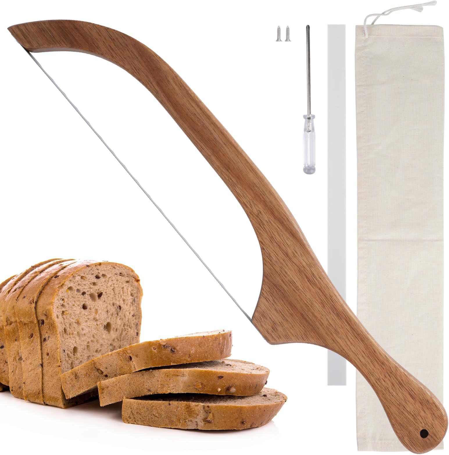 Bread Knife, Wooden Bread Knife for Sourdough, Suitable for Homemade Bread, Sour Bread and Shaped Design-16 Wooden Serrated Breads SlicerKnife-Premium Stainless Steel
