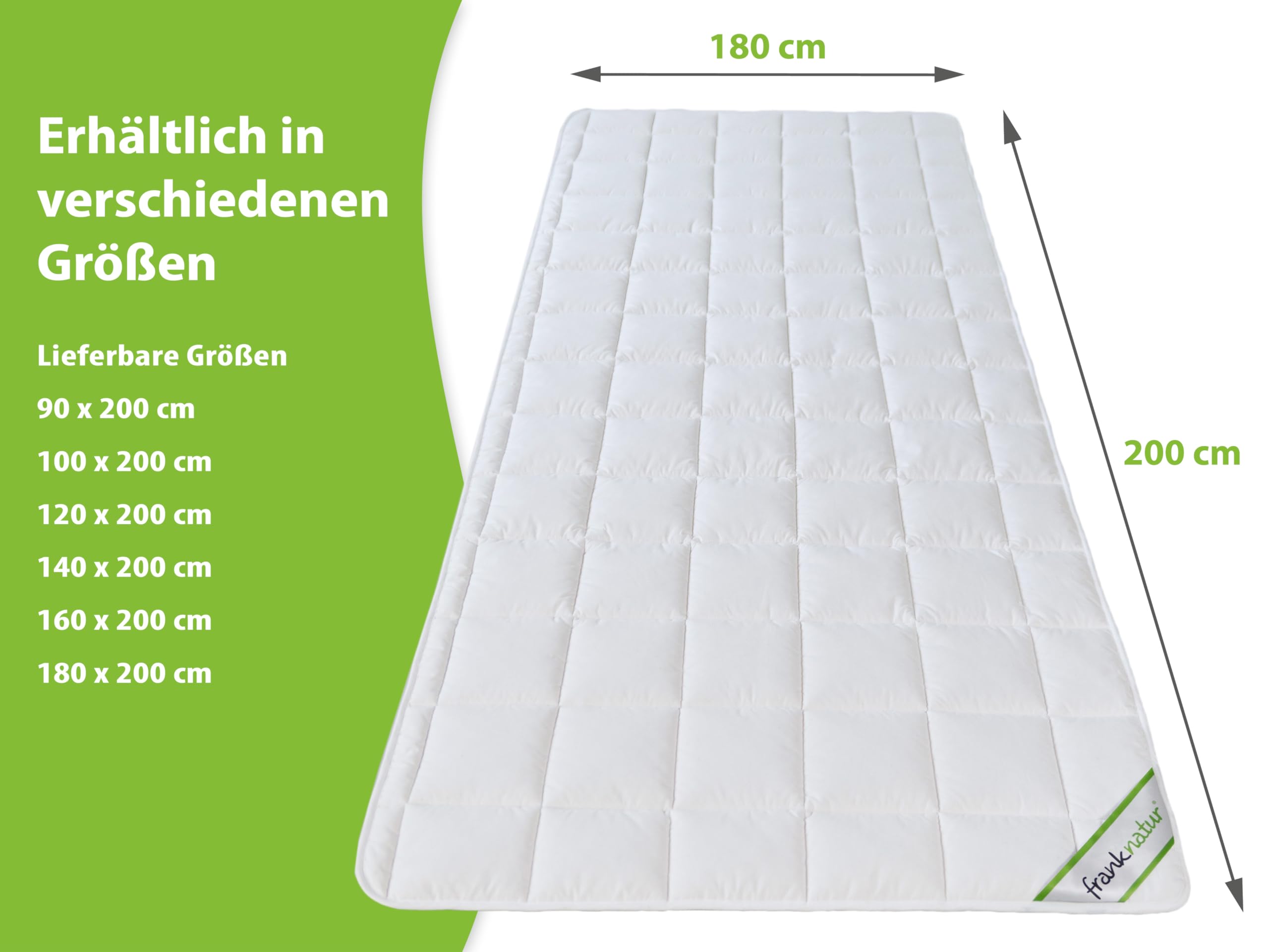 franknatur Unterbett 180x200 Baumwolle Matratzenauflage atmungsaktive Bettauflage waschbar