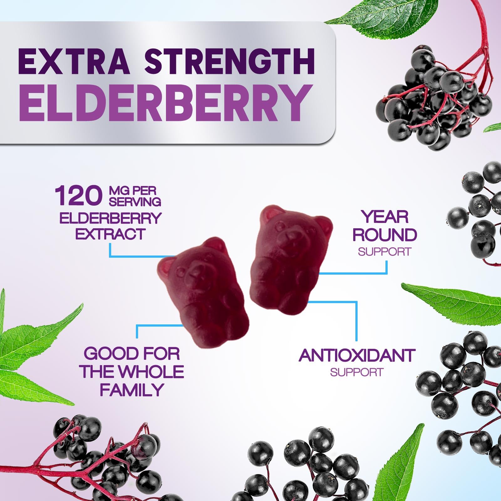 Elderberry Gummies 120mg - 3X Strength Black Elderberry Extract Sambucus Nigra Vitamin Supplement - Natural Daily Immune Support Gummy Adults & Kids Ages 4+ Love - Delicious Berry Flavor - 120 Gummies — Amazon image 7