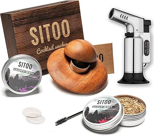 SITOO Kit de ahumador de cóctel regalos para el día del padre ahumador de bebidas ovnis kit de ahumador de cóctel con antorcha y chips para cóctel