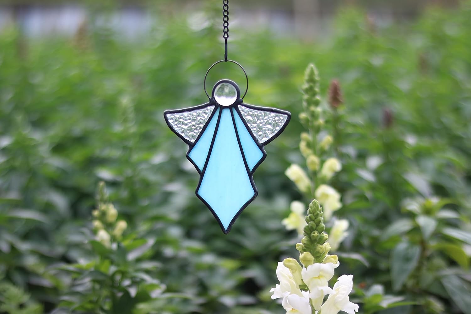 Angel Ornament Stained Glass Window Hangings Ornament Holiday Decor Memorial Remembrance Sympathy Gifts,Angel Gifts for Women(Blue) 5.5"×3.9" - Image 3