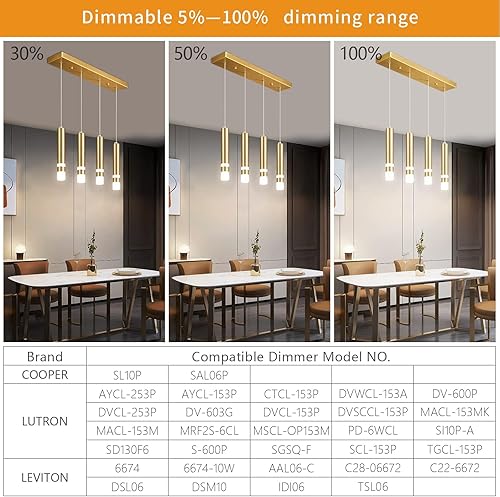 Miniatura 3 de Lámpara colgante moderna para comedor de 4 luces, accesorio de cocina, regulable, LED, dorado, iluminación colgante para isla de cocina, luces