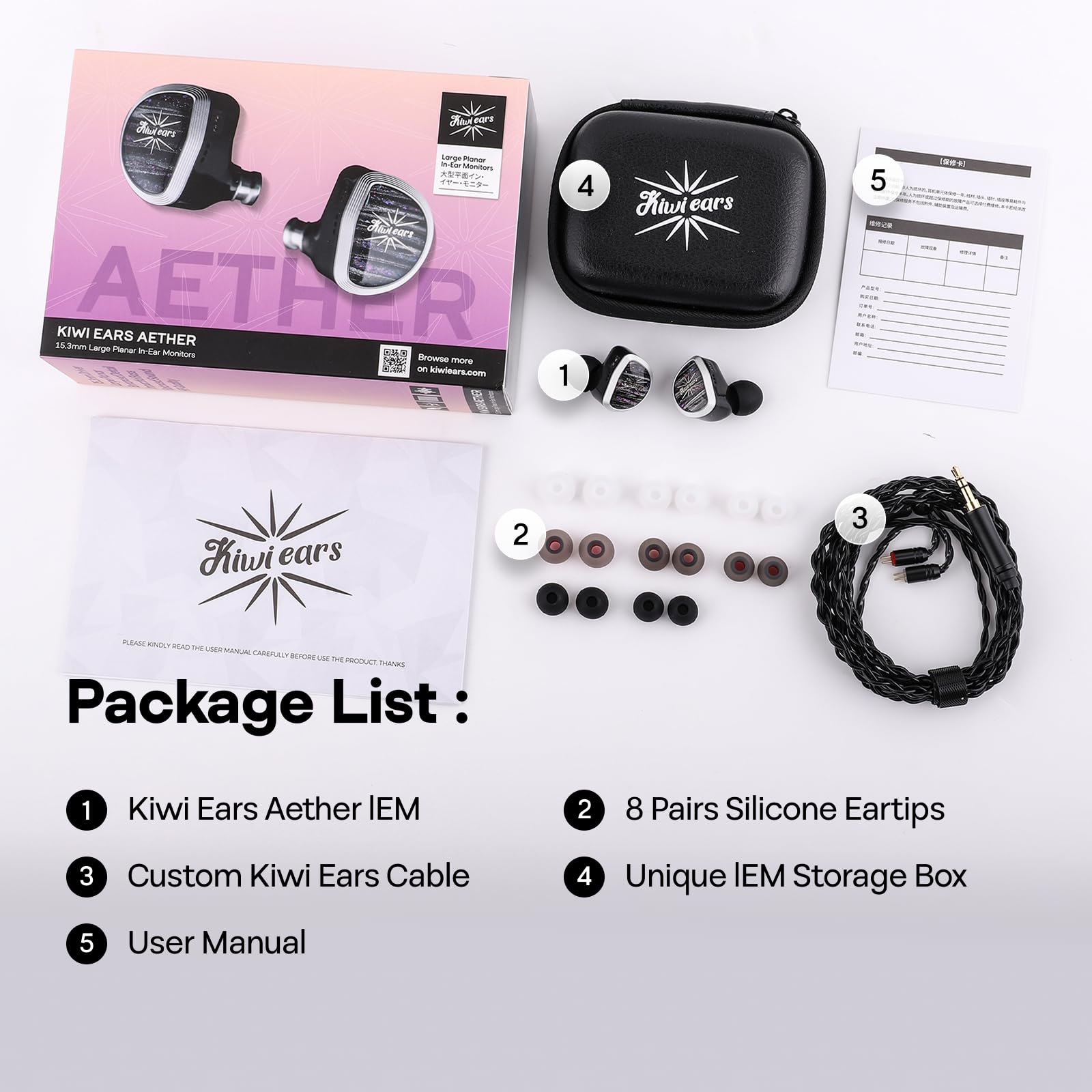 Linsoul Kiwi Ears Aether in Ear Monitor, Écouteurs à Pilote Planaire Large de 15,3mm, Écouteur Filaire HiFi de Jeu avec Câble Détachable à 2 pin pour Musiciens Professionnels, Audiophiles et Joueurs