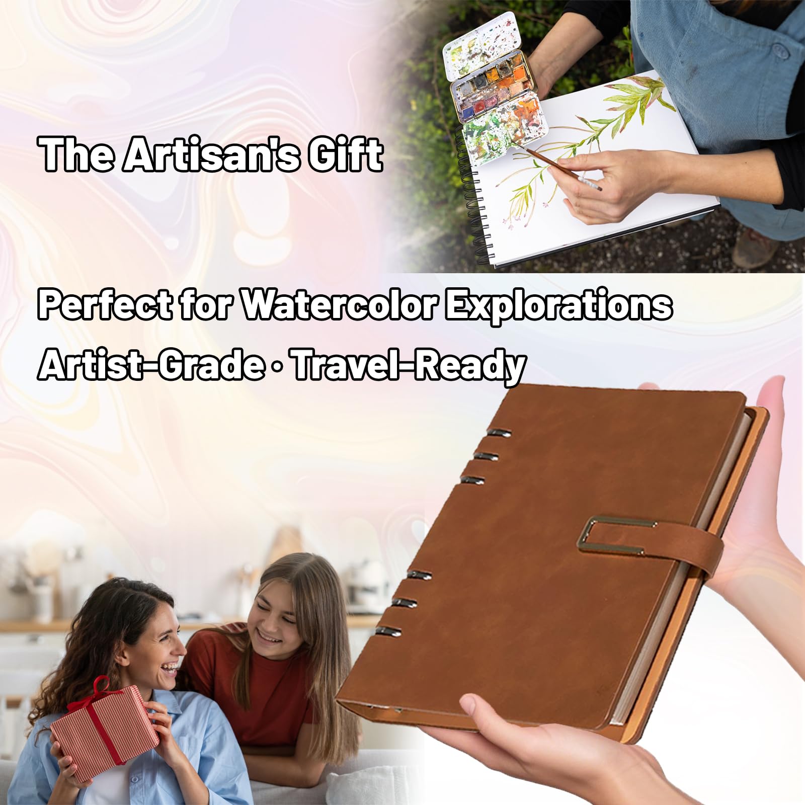 Professionelles Aquarell-Skizzenbuch mit 6-Ringbuch, 20 Blatt, 300 g/m², 100 % Baumwolle, säurefrei, kaltgepresstes Papier, 23,5 x 16 cm, strukturiertes Kunstjournal für Künstler, Studenten und