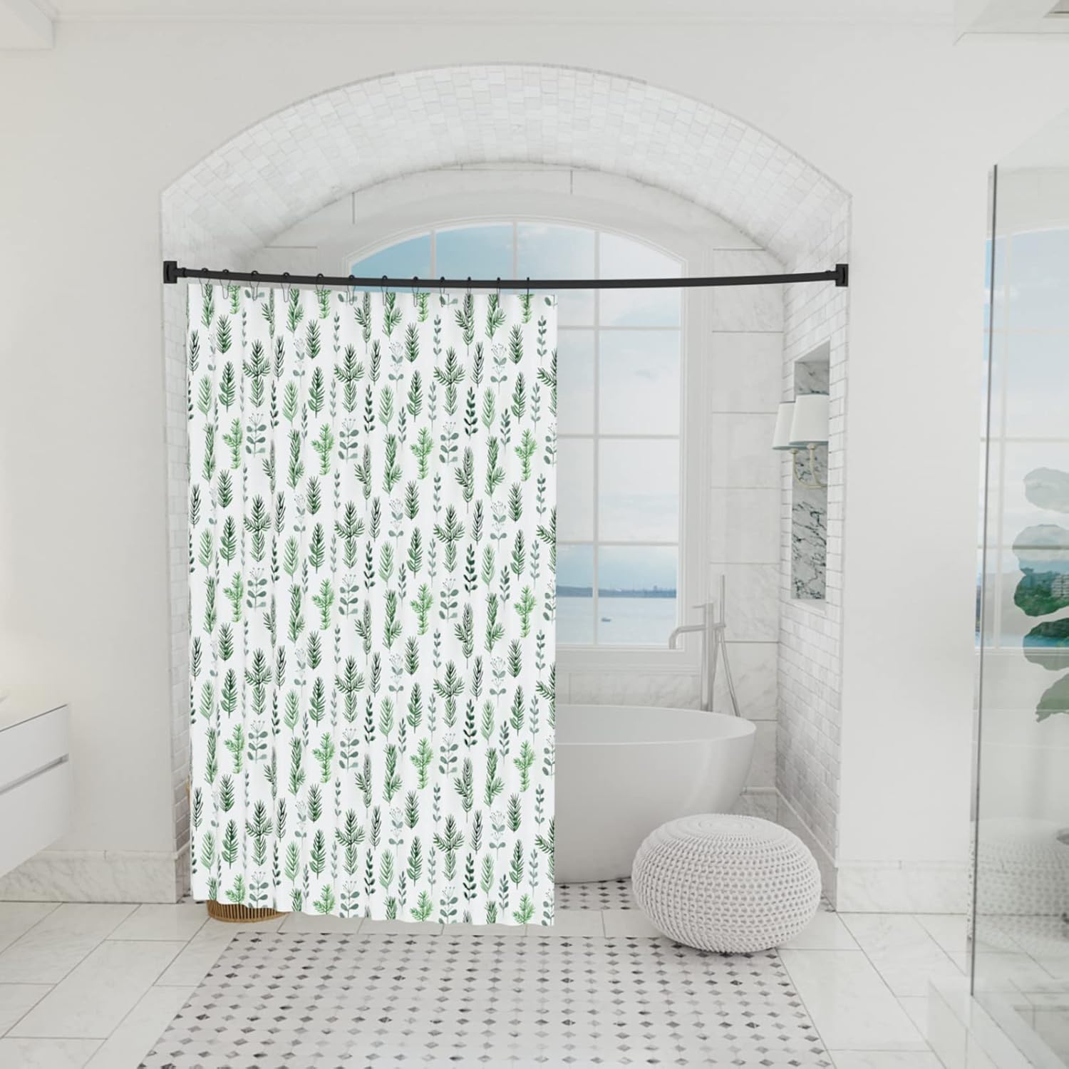 Curved Shower Curtain Rod, 42-72 Inches Adjustable Stainless Steel Arched Shower Curtain Rods Rustproof Round Never Fall Telescoping Design for Bathroom, Bathtub, Need to Drill (Black)