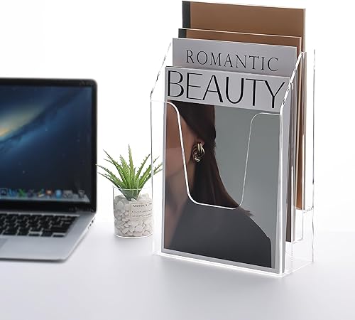 Miniatura 5 de YUXUN Organizador de archivos de acrílico transparente, organizador de escritorio vertical de 3 niveles para el hogar y la oficina, montaje en pared