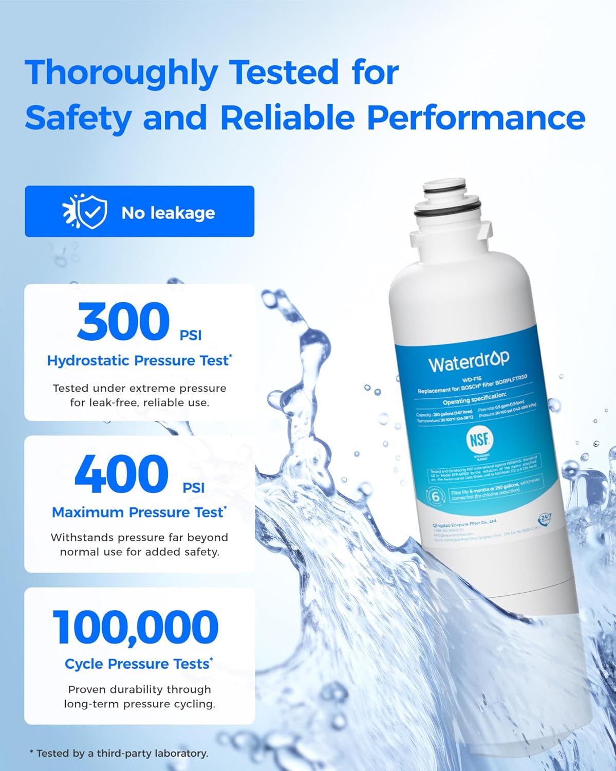 Waterdrop BORPLFTR50 Replacement for Bosch® Ultra Clarity® Pro 11032531, 12033030, 11025825, BORPLFTR55, B36CD50SNS, B36CT80SNS, B36CL80ENS, B36FD50SNS, WFC100MF, Refrigerator Water Filter, 3 Filters - Image 6