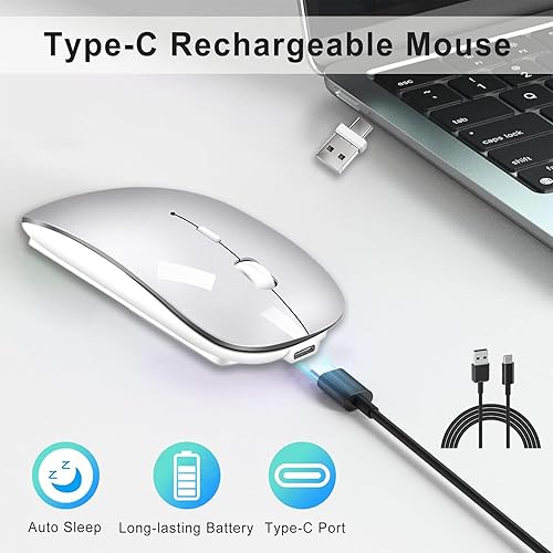 Miniatura 3 de Ratón inalámbrico Bluetooth USB C para MacBook Air Pro iMac Laptop Computer, Ratón C silencioso inalámbrico recargable para Mac DesktopiPadSurface