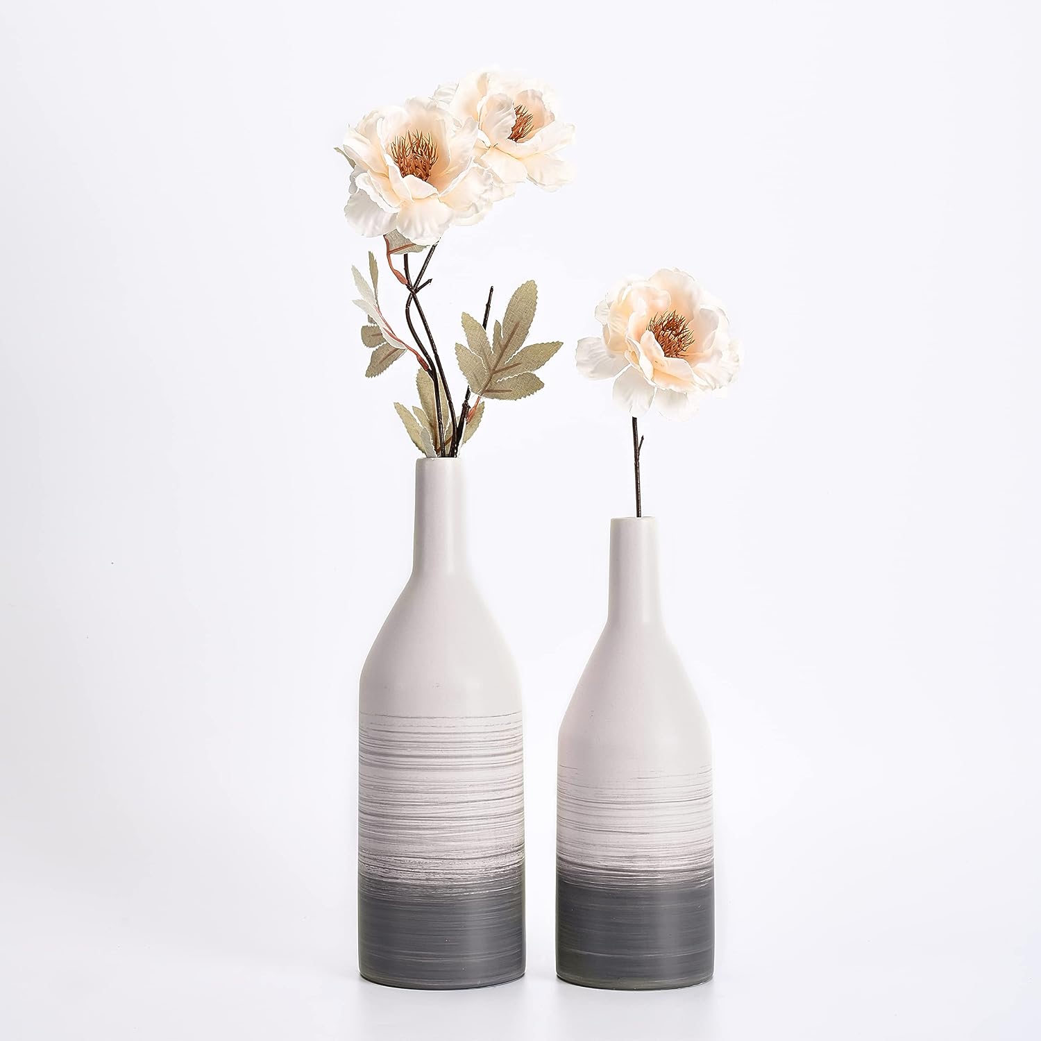 TERESA'S COLLECTIONS Elegant Modern Ceramic Vase, Home Décor Accents, White and Grey Vases for Flowers, Decorative Vase for Pampas Grass, Fireplace Decor, Mantel, Living Room, Shelf -Set of 2, 12“