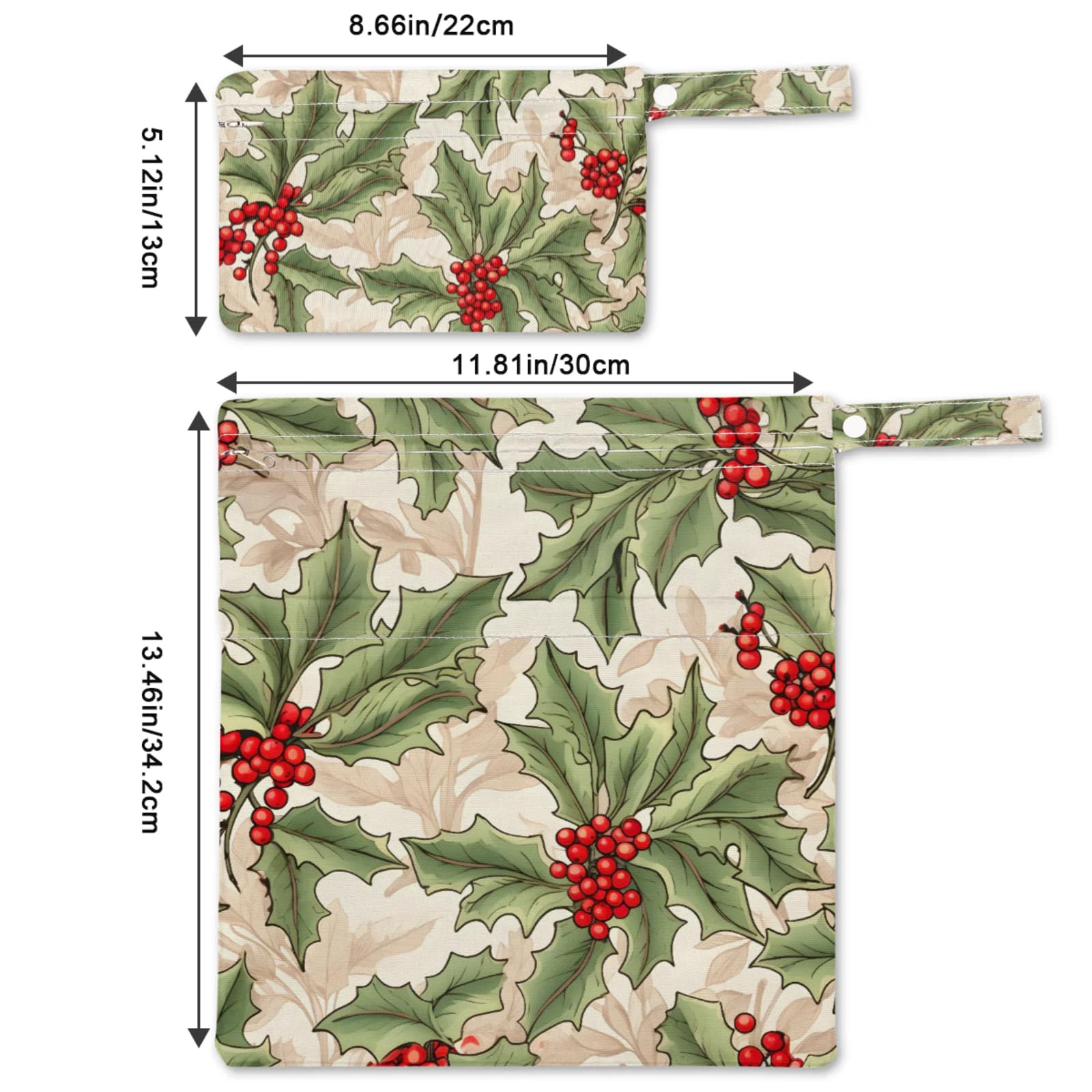 GzLeyigou 2 Set Christmas Berries Wet Dry Bags for Baby Cloth Diapers Reusable Storage Bag for Travel,Beach,Pool,Daycare,Stroller,Gym,Laundry,Dirty Clothes,Swimsuits & Wet Clothes, Wet Bag