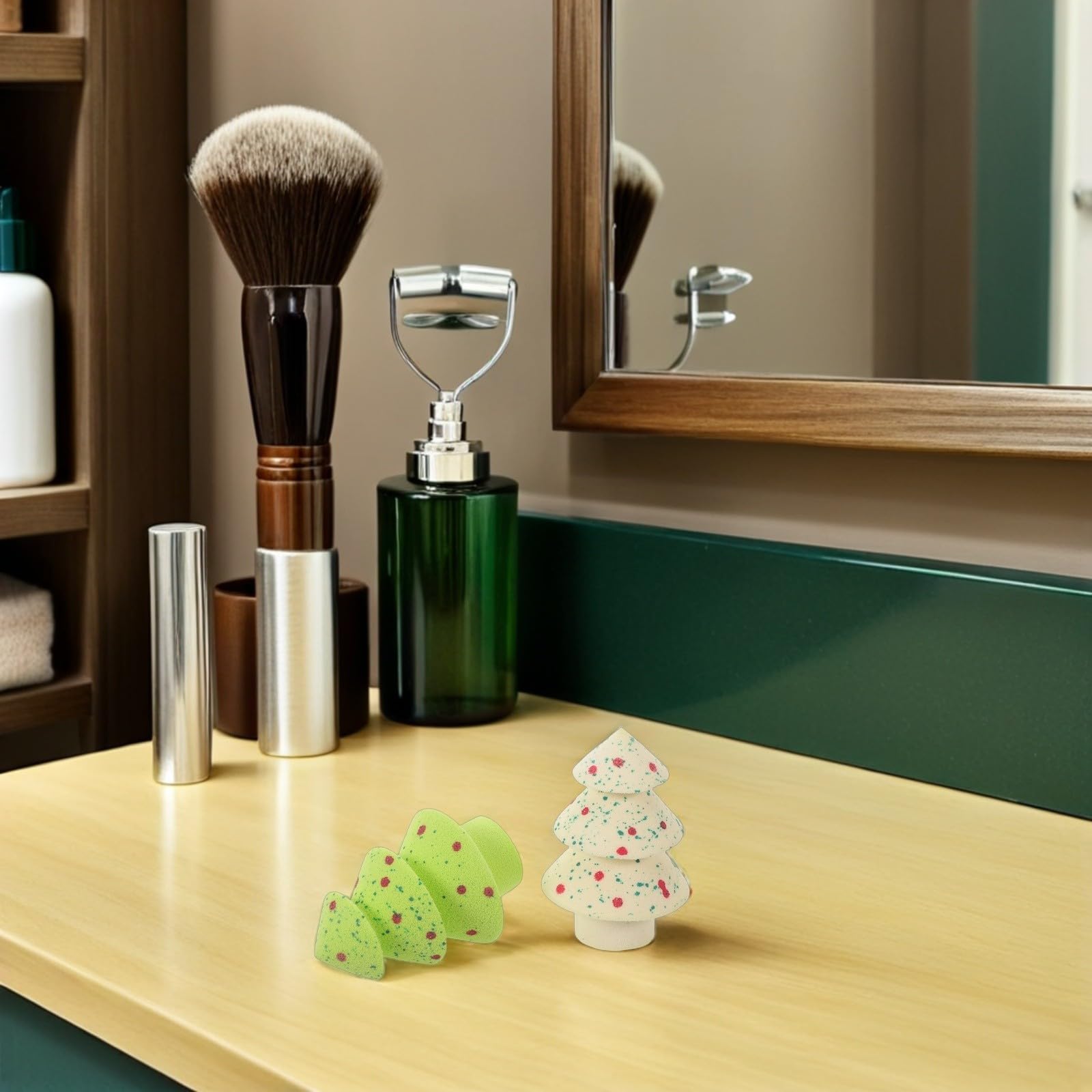 Beaupretty 5 Set Spugna Trucco Natalizia a Forma di Albero, Applicatore