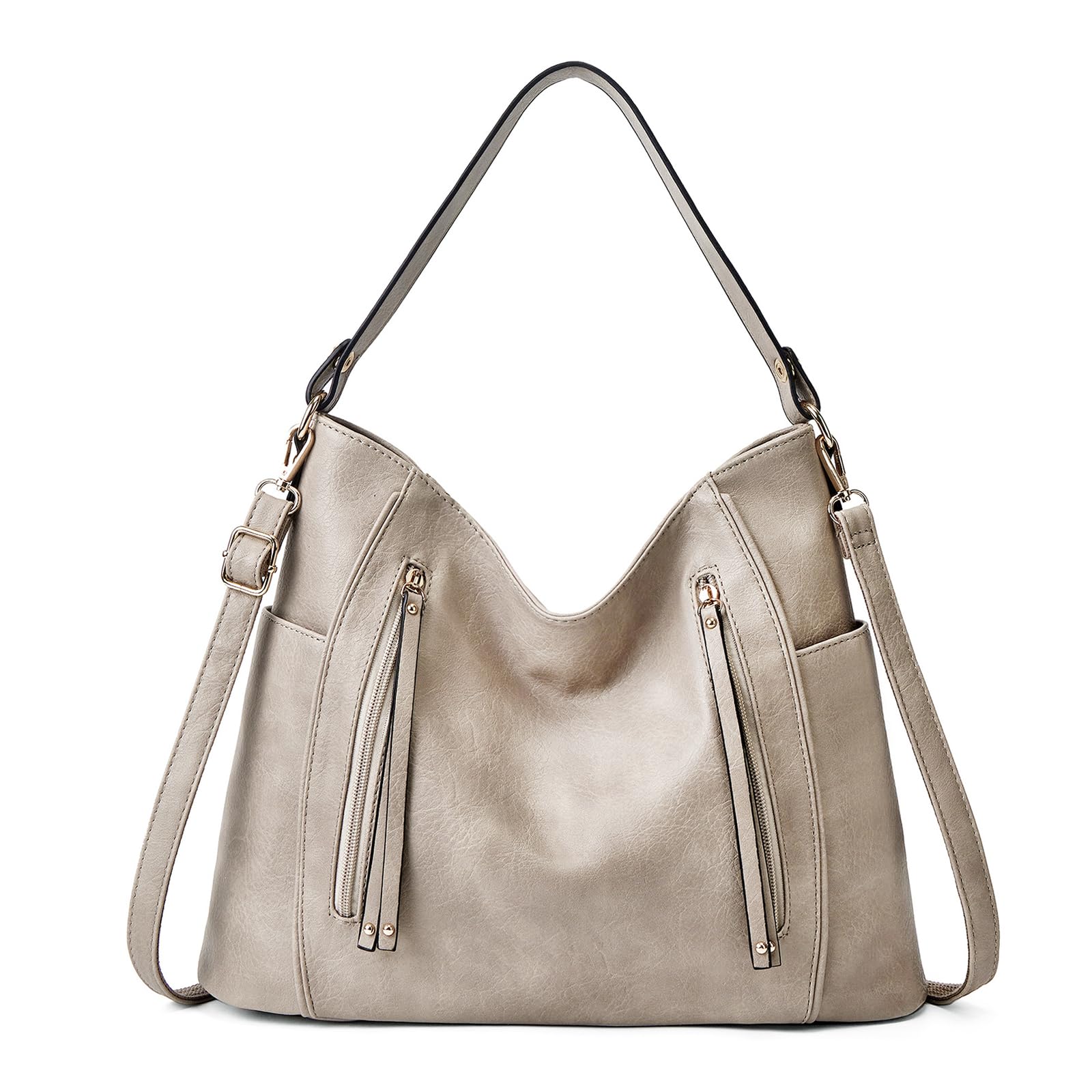 Borsa a Mano Donna Borsa a Tracolla Grande Vintage Borsetta Tote Moda Borse a Spalla in Morbida Pelle PU con Tracolle Staccabili per Shopping Partito Lavoro Beige