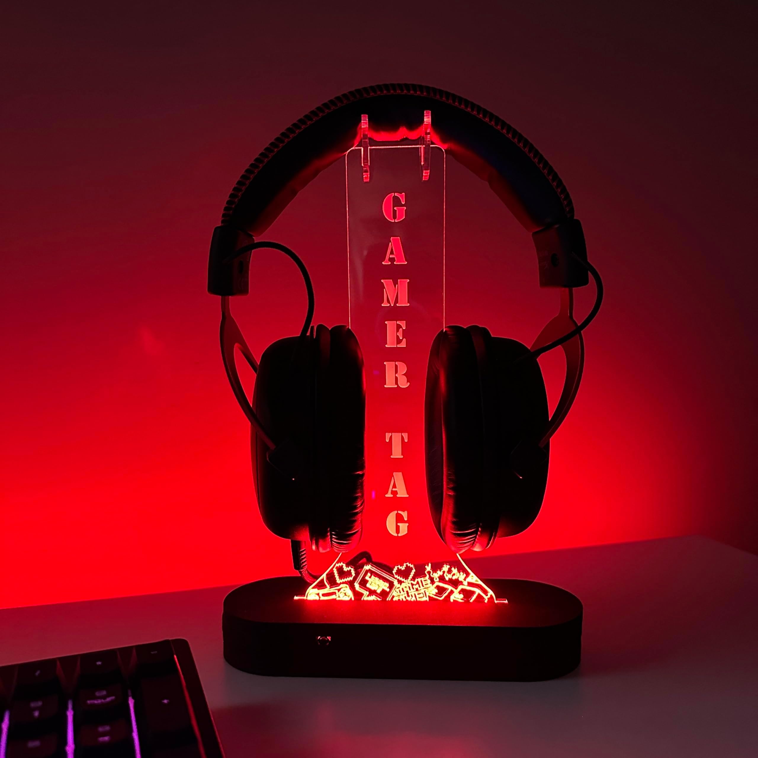 Customizable Gaming RGB Headphone Stand, Headset Holder with 16 Light Modes & Remote Control, Earphone Hanger Accessories for Desktop Gamer, Gaming PC Accessories, Gamer Storage Organizer, (Syle 2)
