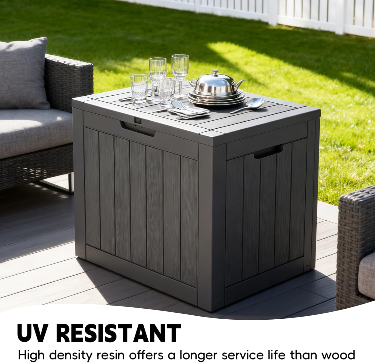 Outdoor Storage Bins, 22 Gallon Small Deck Box, Waterproof Storage bins, Lockable Patio Storage box for Package Delivery, Porch, Garden Tools, Anti-Theft Weatherproof & UV-Resistant Parcel Drop Box