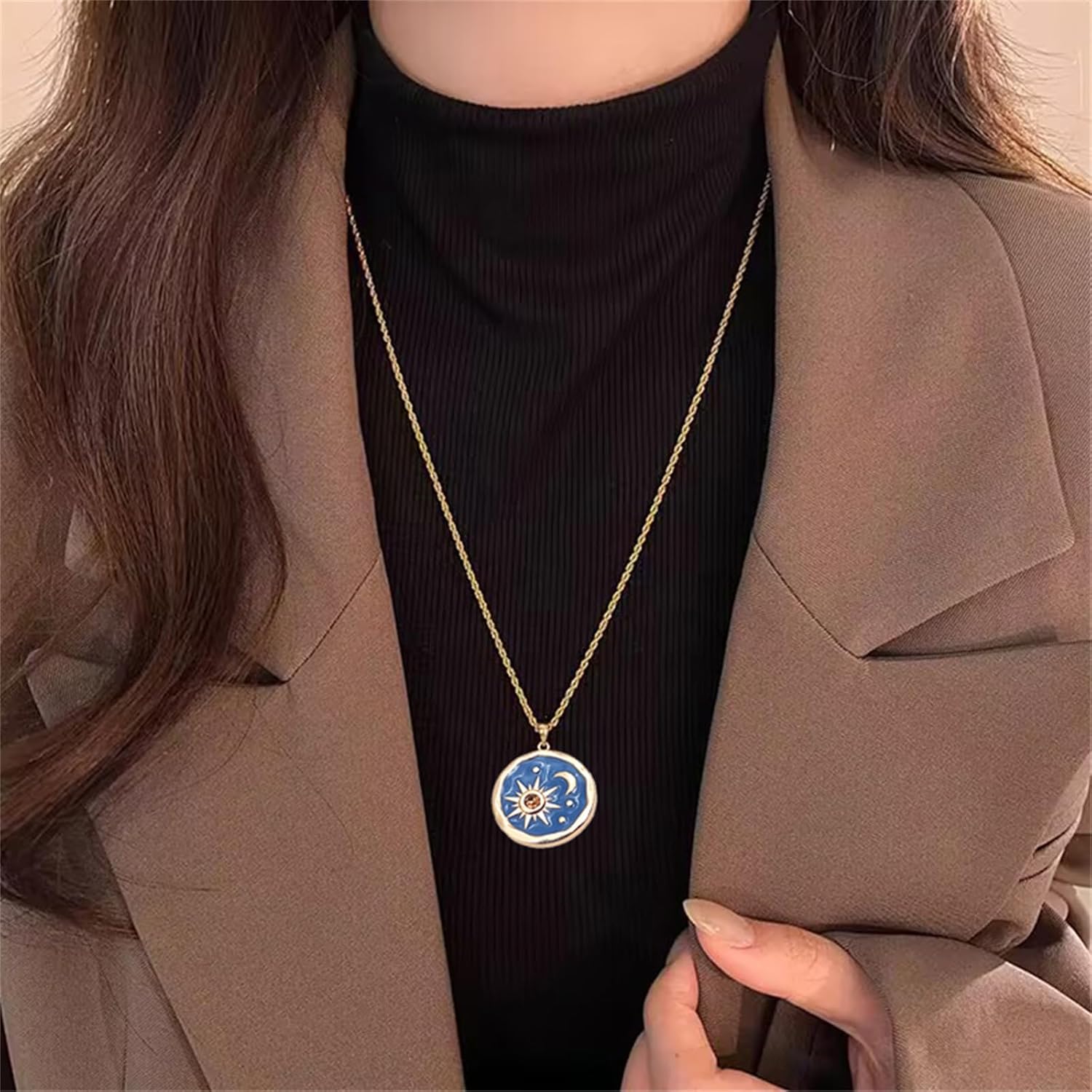 coadipress Vintage Sun and Moon Necklace Earrings Set for Women Handmade Fashion Boho Antiqued Gold Silver Round Coin Dangle Earrings Bohemian Statement Jewelry - Image 4