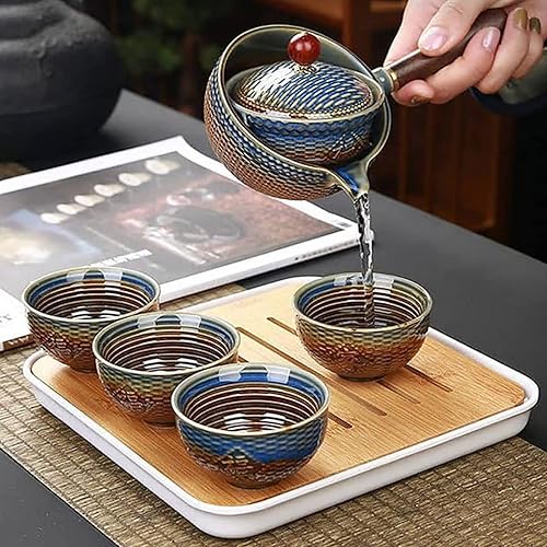 Miniatura 4 de Youngky - Juego de té de porcelana china de gongfu, juego de té portátil de viaje con cafetera de té de rotación 360 e infusor, bolsa de regalo todo