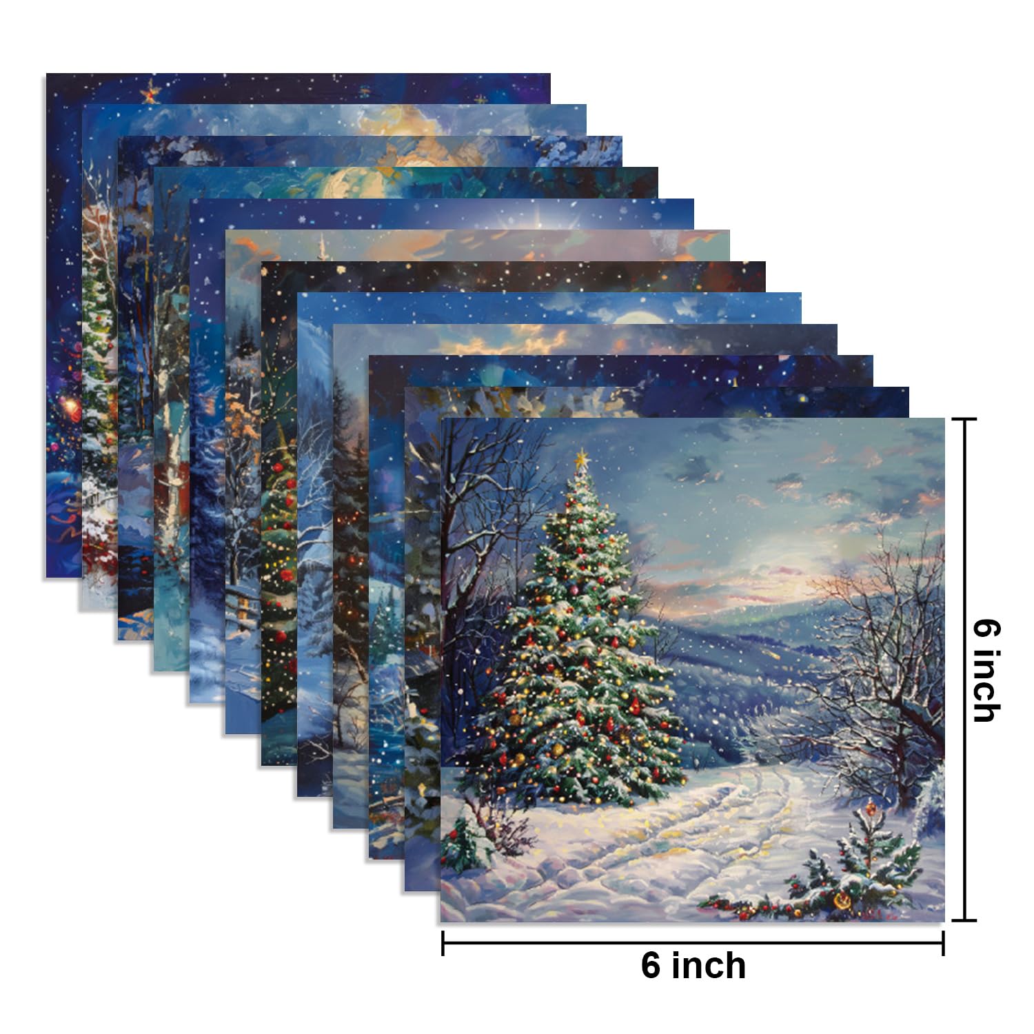 24 Blatt Weihnachten verschneite Nacht Muster Papier 15,2 x 15,2 cm weiß quadratisch beschichtetes Papier für DIY Kartenherstellung Scrapbooking Origami Geschenk Dekoration