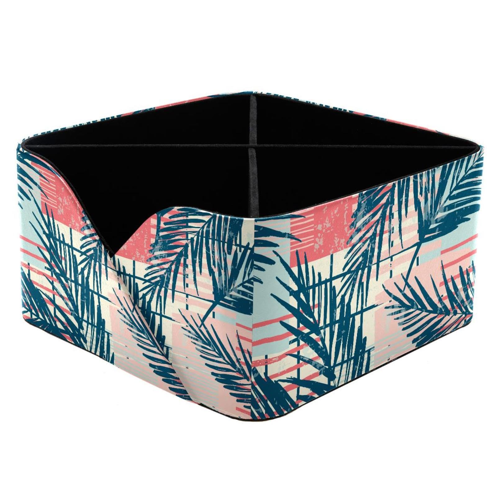 KengjuTesu Palm Exotic Texture Desktop Organizer Pen Holder, Rectangular Pencil Cup for Office, Study and Makeup Stations