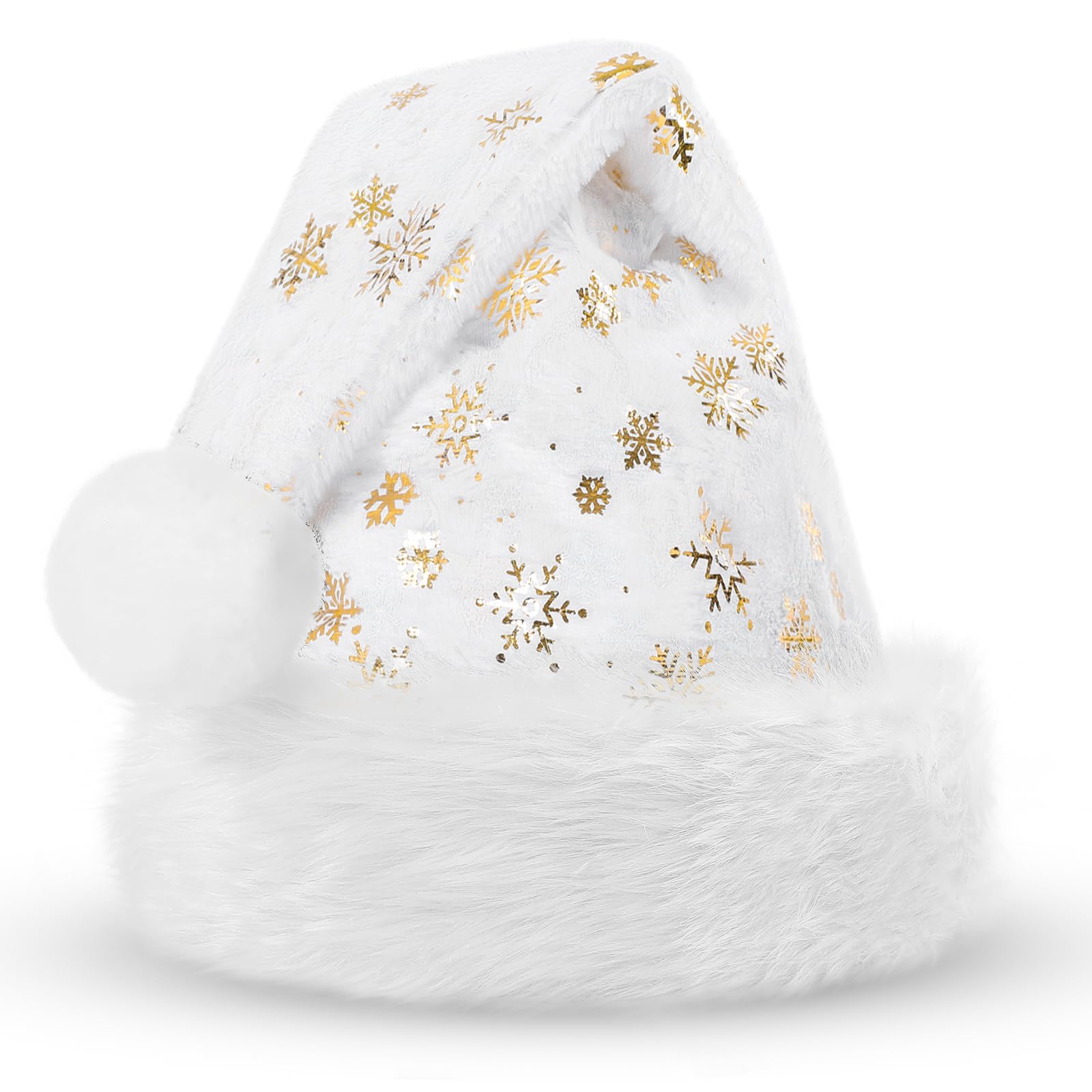 KONVINIT Christmas Santa Hat Festive Santa Clause Hat, Fluffy & Durable for Holiday Celebrations, White With Snowflakes, L-XL - Image 2