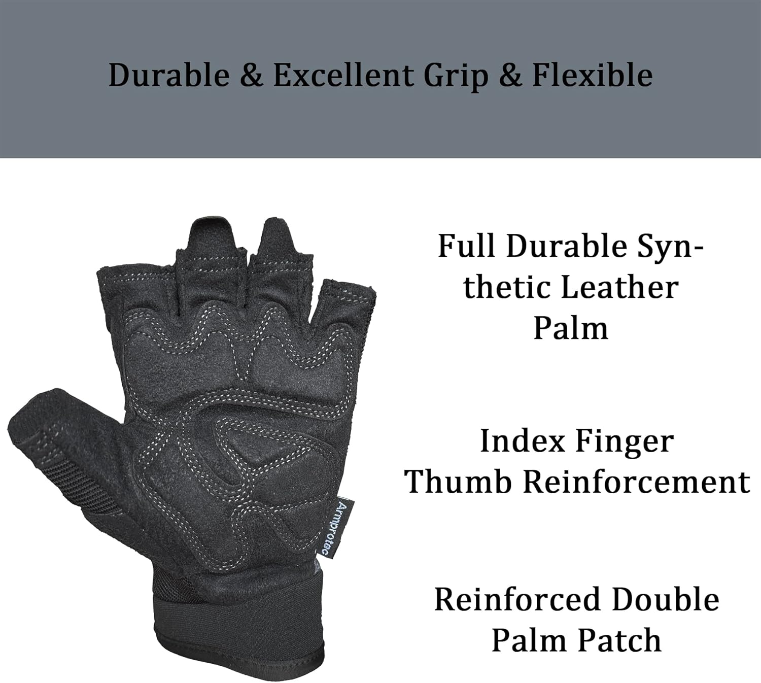SKYDEER Fingerless Work Gloves – Hi-Performance Synthetic Leather Gym Gloves, Water Resistant, Anti-Slip Grip for Weight Lifting, Motorcycle, Cycling, Gardening & Outdoor Labor (SD8822G/S) - Image 2
