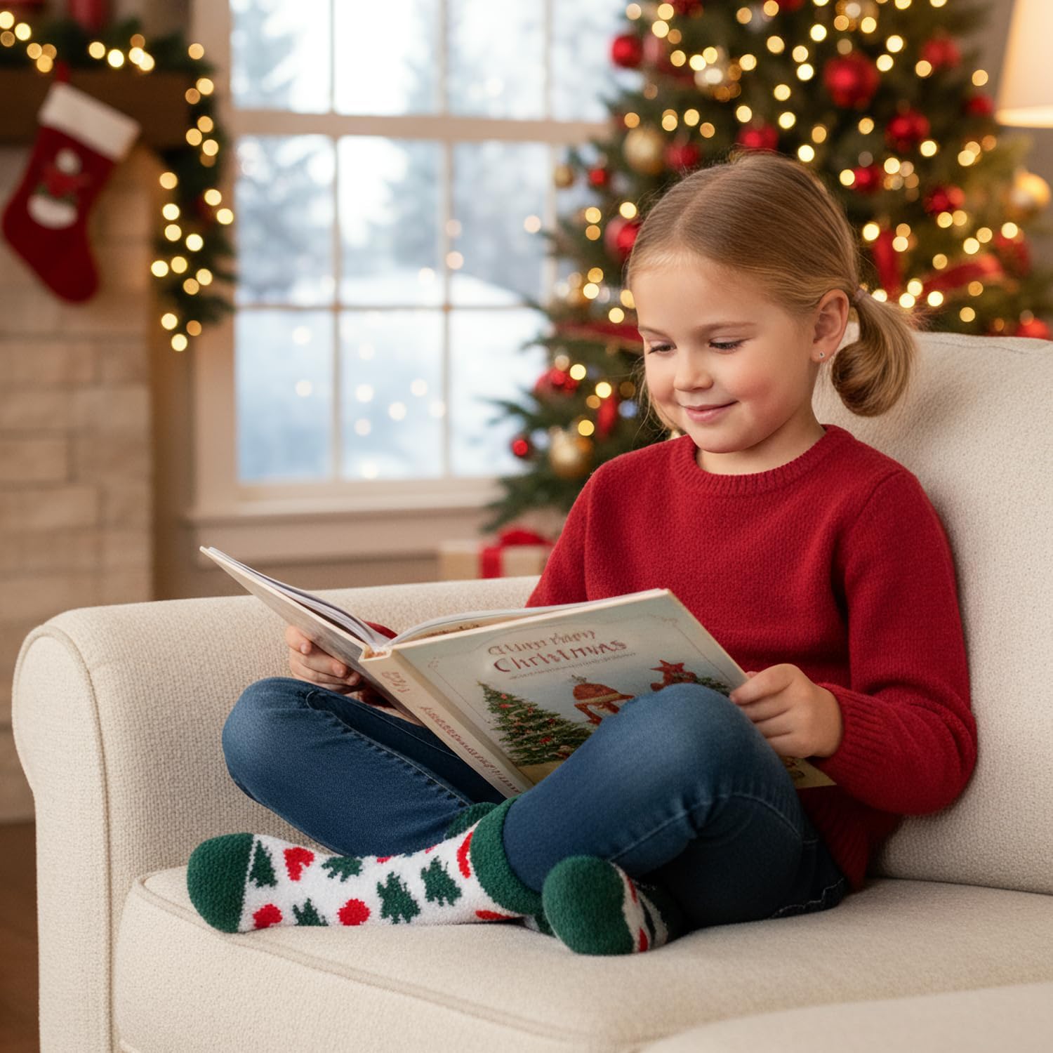 HONGTEYA Girls Kids Fuzzy Socks with Grips Toddler Non Slip Slipper Socks Crew Fluffy Warm Winter Sock 6 Pairs for 4-12 Years - Image 6