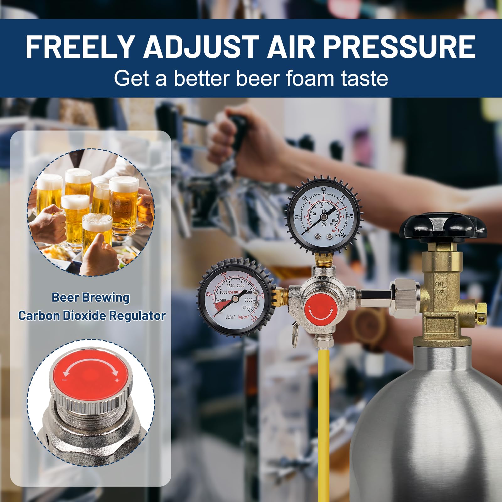 CPROSP Regulador de Presión CO2, Regulador de Botella de Gas, Dióxido de Carbono Reductor de Presión con Manómetro Doble W21.8 para Máquina de Cerveza, Elaboración de Cerveza, Dispensador de Cerveza — view 8