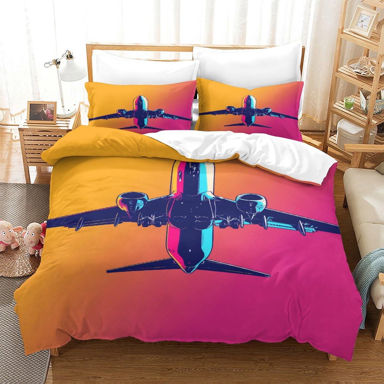 P1S9U7W5Y Vivid Aircraft 3D Printed Duvet Cover Set 3pcs Microfiber Aviation Bedding Set King（220x240cm）