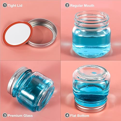 Miniatura 3 de Betrome Tarros Mason de 8 onzas, paquete de 24 tarros de vidrio de 8.1 fl oz con tapas de boca regular, tarros de vidrio para almacenamiento de
