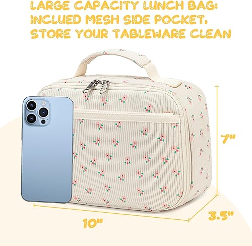 Miniatura 10 de Bolsas de almuerzo para niños y niñas, loncheras aisladas de pana, bolsa térmica de picnic para niños y niñas