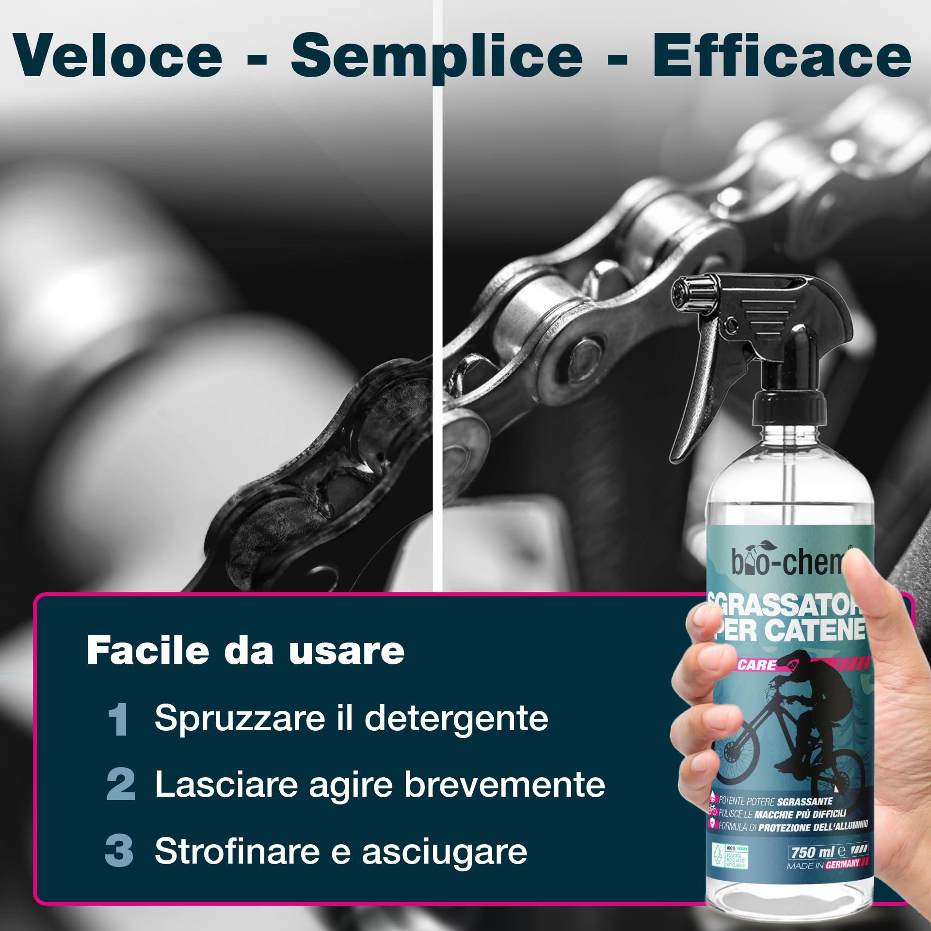 bio-chem Detergente per catena da bicicletta 5L | Sgrassante per catene di bike da strada e MTB - Prodotto ecologico per la pulizia della catena di bici