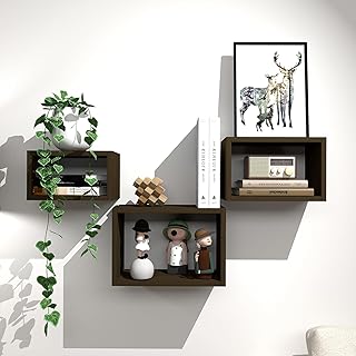Premium Black Walnut Floating Cube Shelves, Eco-Friendly Wood Box-Style Wall Storage Display Set of 3