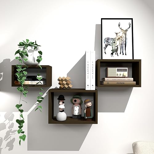 Premium Black Walnut Floating Cube Shelves, Eco-Friendly Wood Box-Style Wall