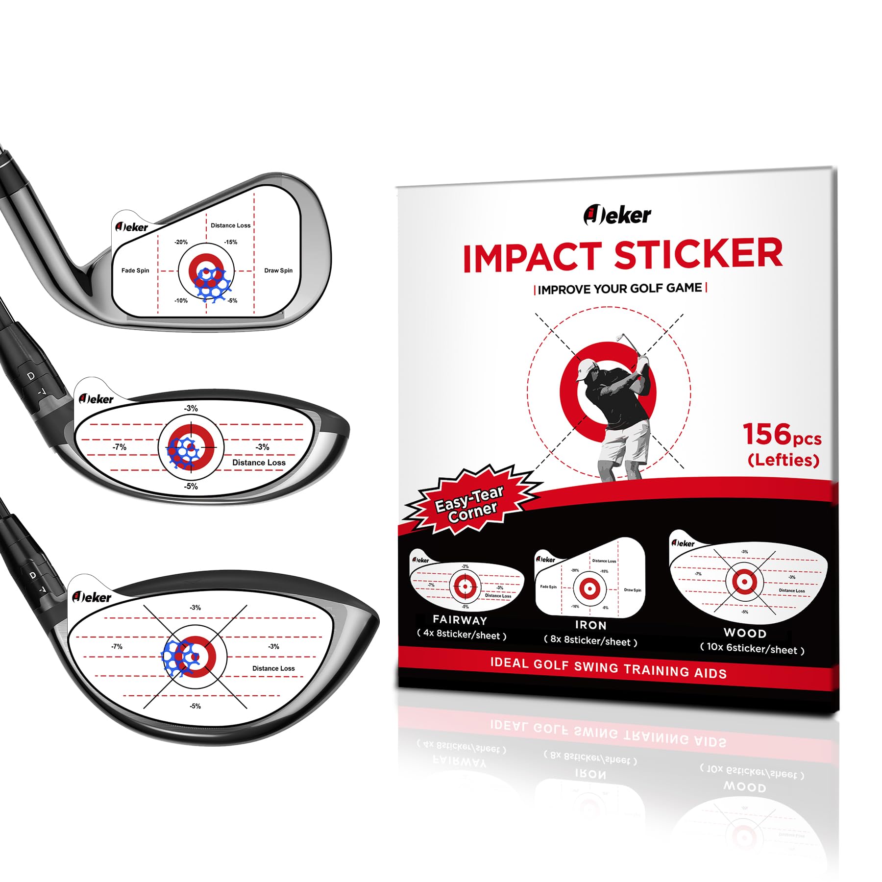 Golf Impact Tape - High-Resolution Strike Stickers for Iron Wood Fairway Clubs Non-Residue Swing Training Aid Impact Labels