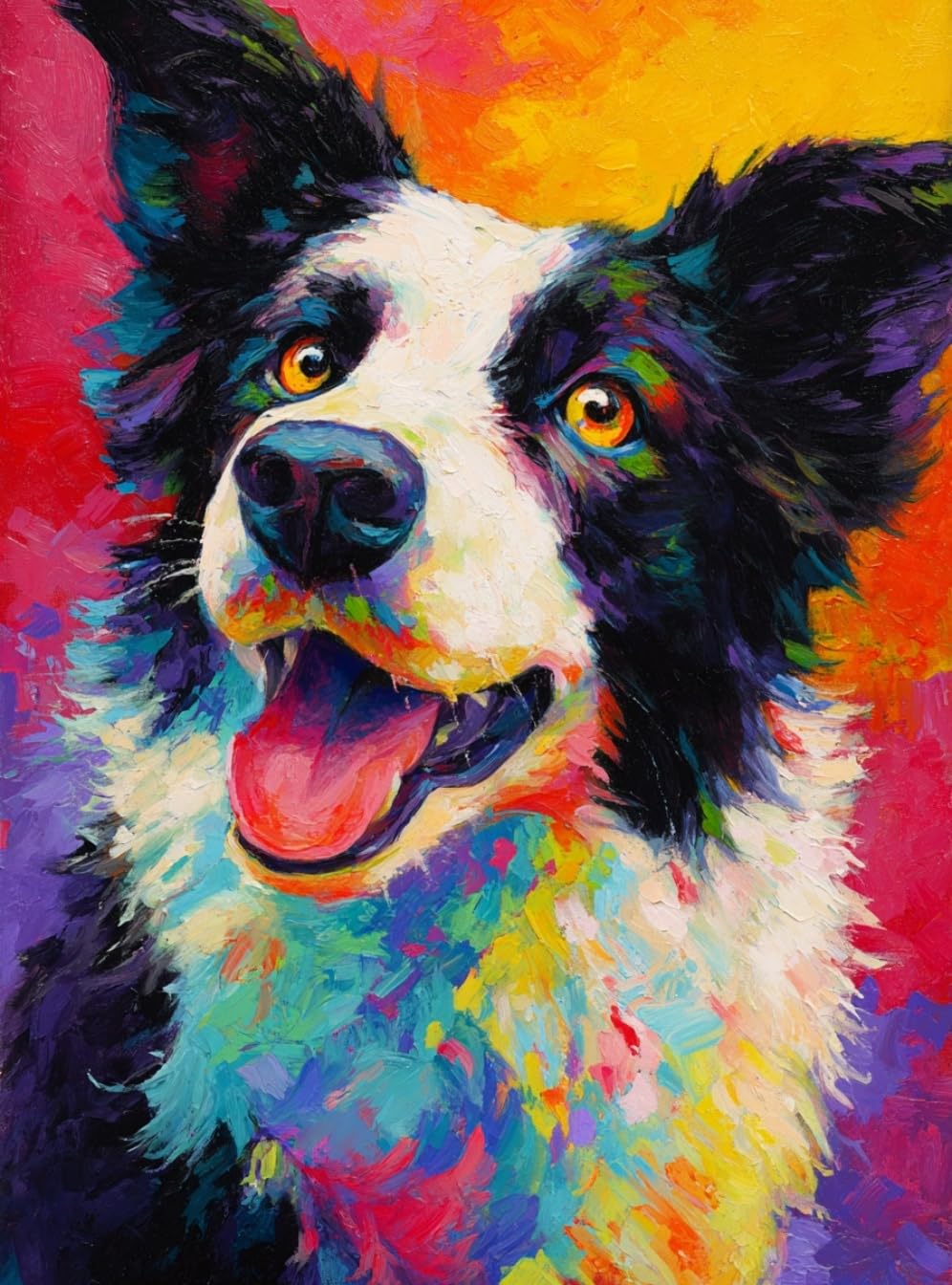 WANGWANGMIAO Paint by Numbers for Adults Colorful Happy Border Collie,Canvas Oil Painting Kit for Adult, DIY Craft Art Painting Kit Acrylic Pigment Drawing for Decor Gift 16x20 inch，with Frame