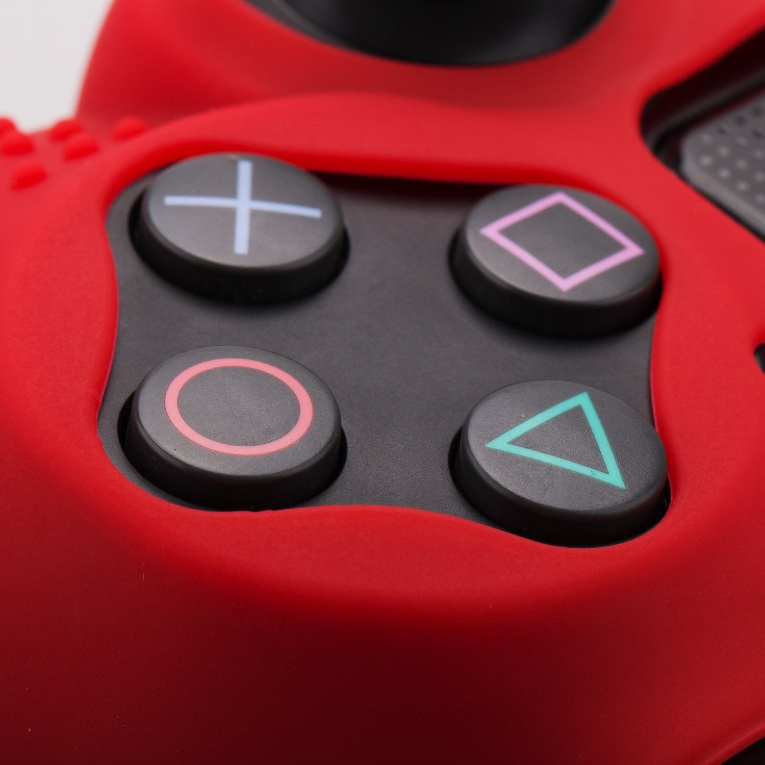 BORCHIE silicone custodie cover pelle antiscivolo per PS4 controller x 1 (rosso) + FPS PRO thumb grips pollice prese x 8