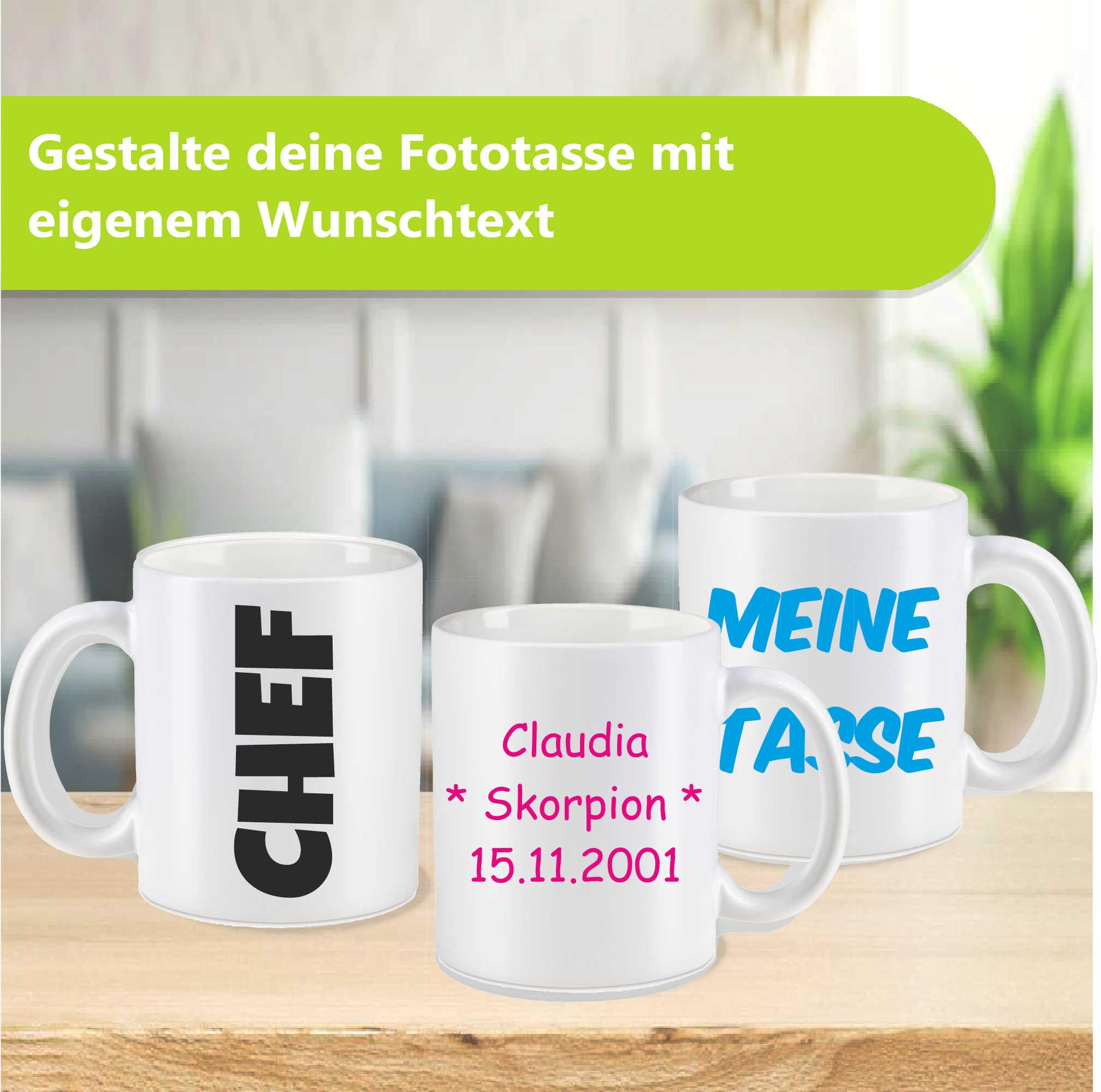 Kiwistar Personalisierte Tasse – Mit Eigenem Text, Weiß, 330 Ml, Spülmaschinengeeignet