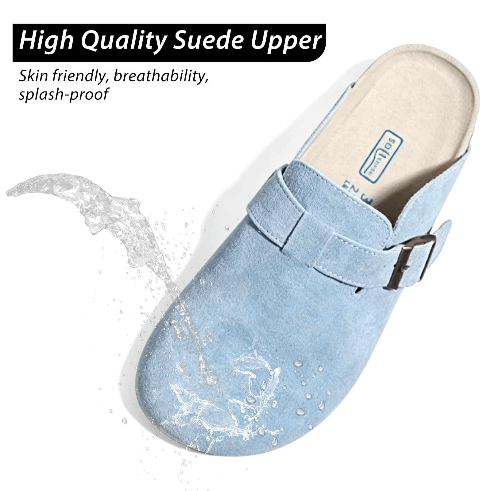AONETIGER Mules et Sabots Femme Semelle Liège Bout Fermé GR.36-40 EU | Chaussons Pantoufles en Daim Cuir | Antidérapante Chaussures de Jardin | idéaux pour Maison, Bureau, Intérieur et Extérieur