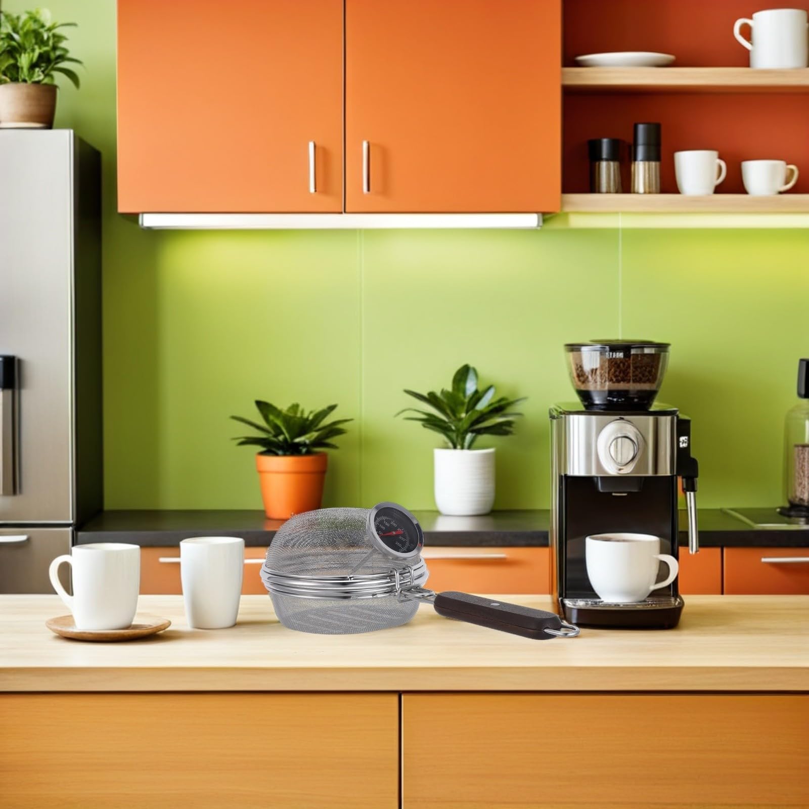 POPETPOP Tostatrice per Chicchi di Caffè in Acciaio Inossidabile con Termometro Integrato, Portatile, Capacità 120g, per Uso Professionale e All'aperto