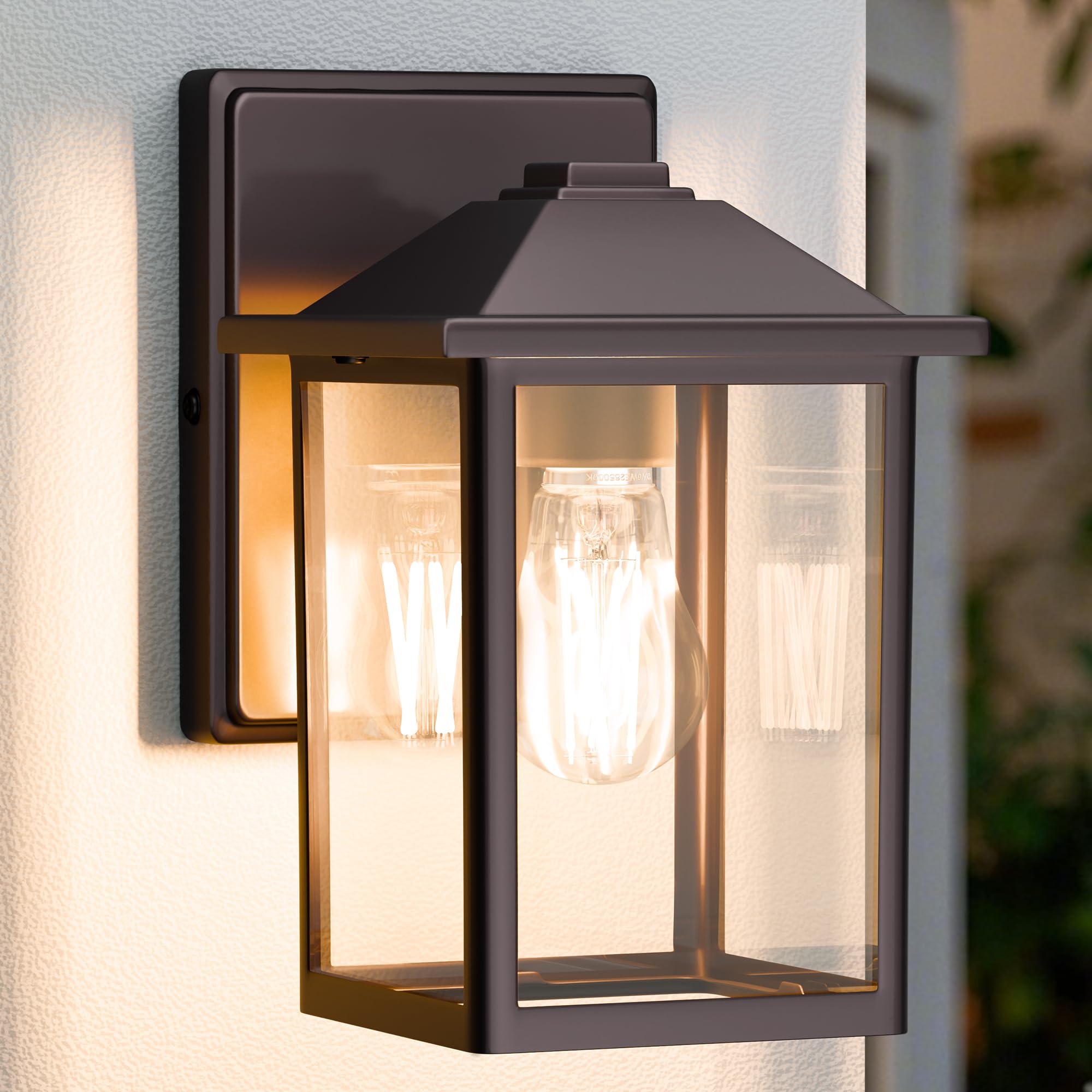 MATAMEYE Outdoor Wall Lantern, Exterior Waterproof Wall Sconce Light Fixture, Dark Chocolate Front Door Mounted Lighting with Glass, Anti-Rust Porch