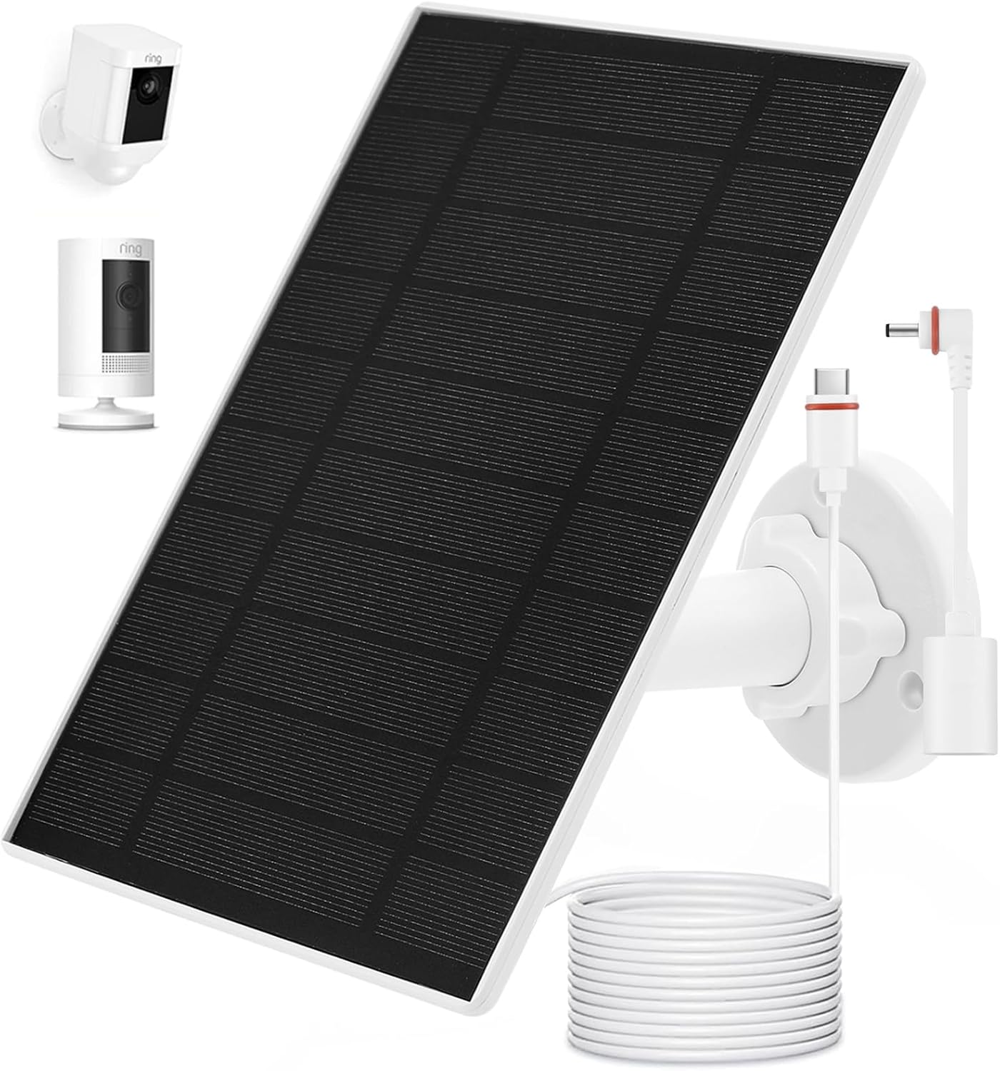 Solar Panel Charger for Ring Stick Up Cam, Stick Up Cam Pro, Ring Spotlight Cam Plus/Pro, 6W5V Fast Charging (1Pack)