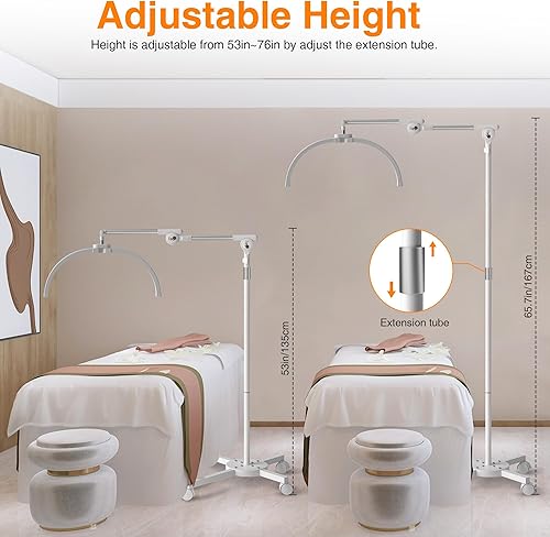 Miniatura 7 de CHICLUX Lámpara de pie plegable para extensiones de pestañas, luz LED regulable de media luna con soporte para teléfono y base con ruedas