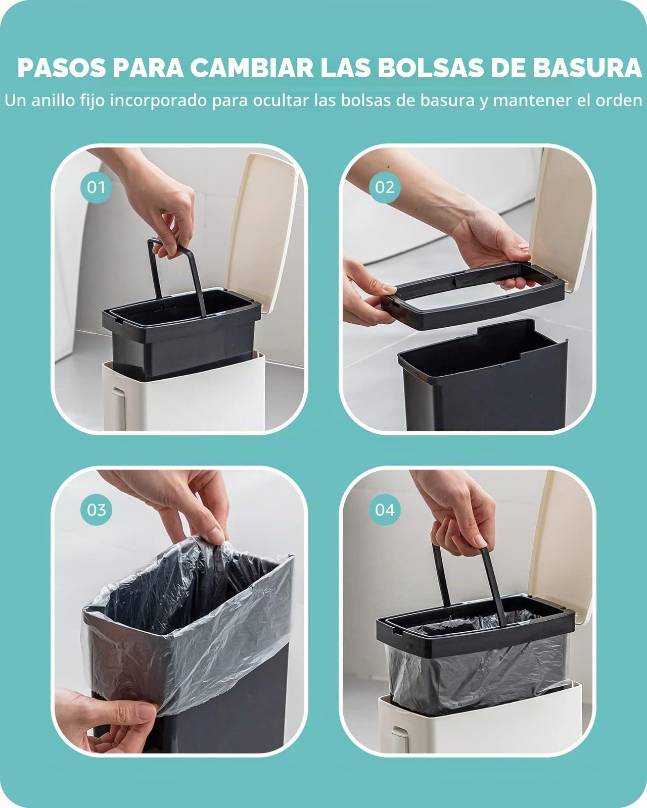 Baffect Juego de Cepillo para Inodoro y Papelera,Soporte para Inodoro para baño Cepillo con Curva Multifunción 4 en 1 Bote de Basura y Cepillo para Inodoro y Estuche para Set de pañuelos (Blanco)
