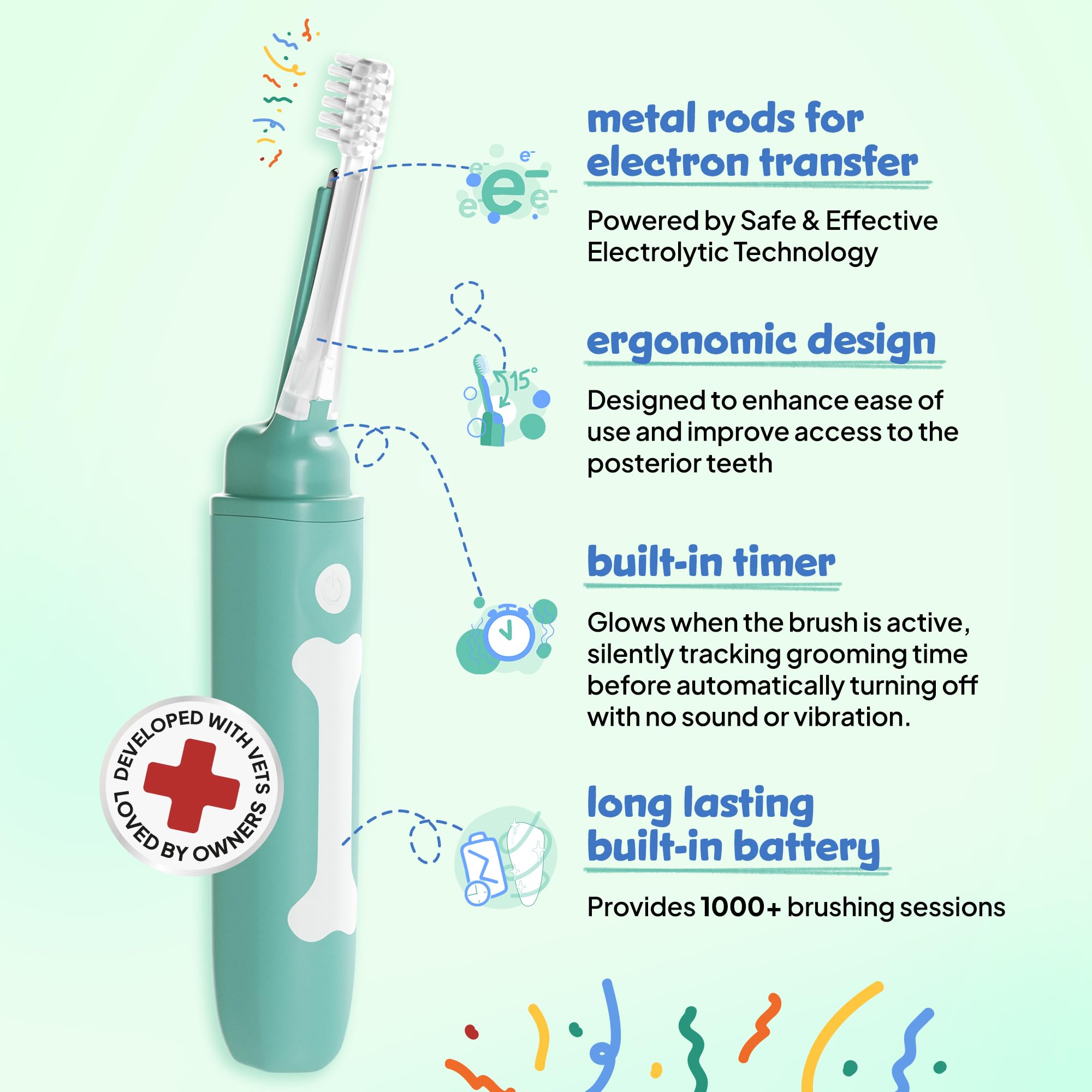 Spazzolino elettrico per cani con innovativa tecnologia elettrolitica, spazzolino elettrico silenzioso e delicato per cani, rimozione della placca e del tartaro senza dentifricio (piccolo)
