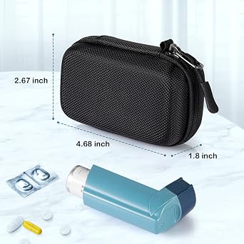 MEDMAX Inhaler Case, Hard Shell Protective Travel Carrying Case, Fits Standard Rescue & New Albuterol Inhaler Devices Up to 4 Inches, Device Not Included, Black
